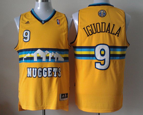 Men Denver Nuggets 9 Iguodala Yellow Adidas NBA Jerseys